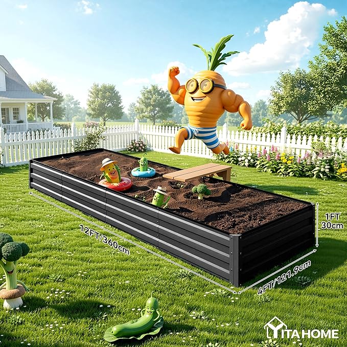 YITAHOME 12x4x1ft 2pcs Large Raised Garden Bed Kit, Galvanized Metal Planter Box - Image 8