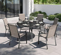 PHI VILLA 7 PCS Patio Dining Table and Chairs, Round Metal Dining Table by PHIVILLAThepioneerofcomfortablehouseholdsupplies