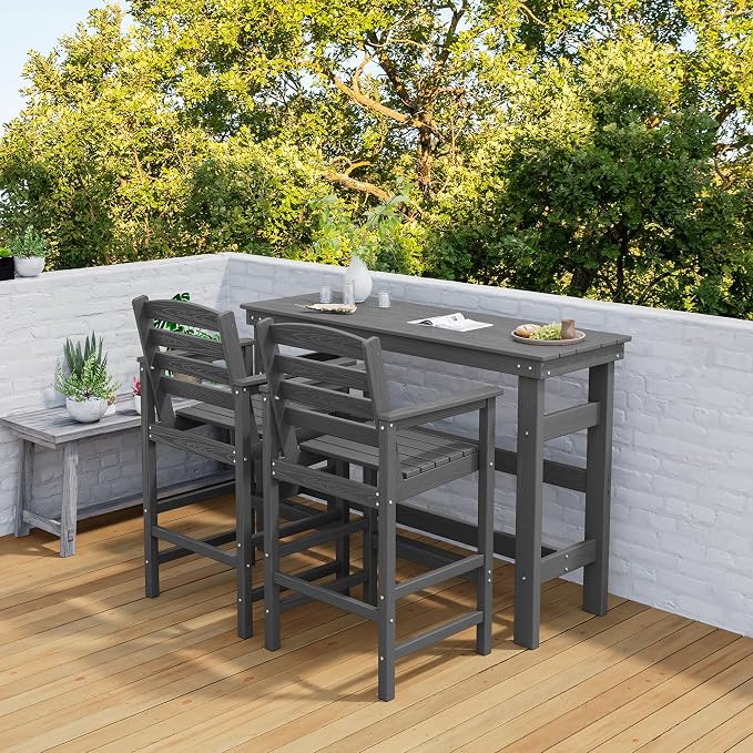 SERWALL Outdoor Bar Table and Chairs Set, Adirondack Bar Chairs Set of 2 and - Image 2