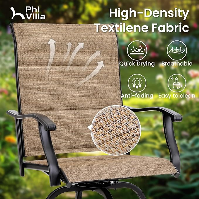 PHI VILLA Outdoor Patio Swivel Bar Stools Set of 4 - Image 6