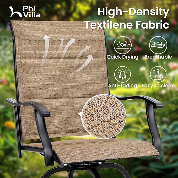 PHI VILLA Outdoor Swivel Bar Stools Set of 2, High Top Patio Chairs - Image 6