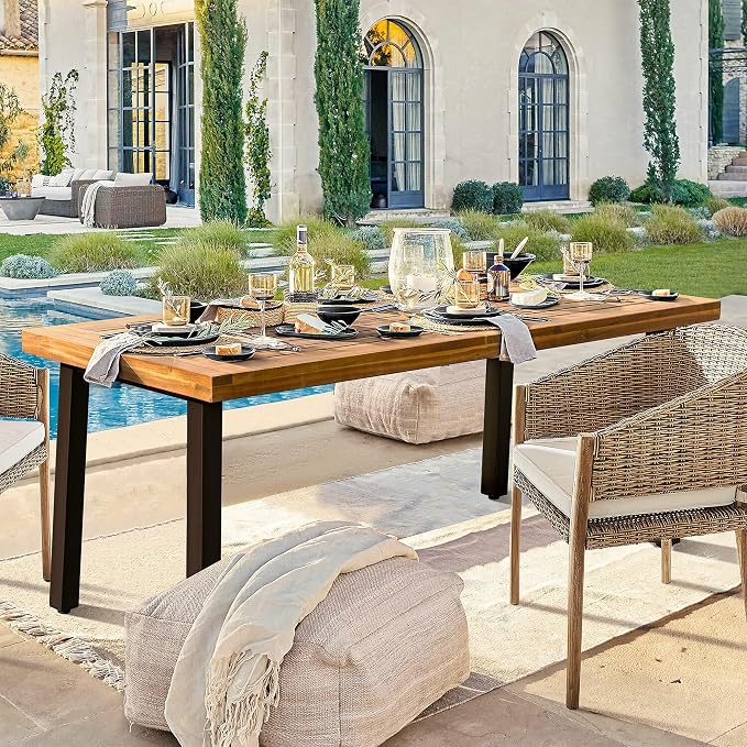 Devoko Home Acacia Wood Dining Table 6-Person Indoor Outdoor Table - Image 4