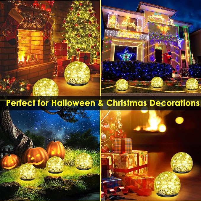 Solar Garden Lights, 2 Pack 80 LED Cracked Glass Solar Globe Lights Outdoor - Image 4