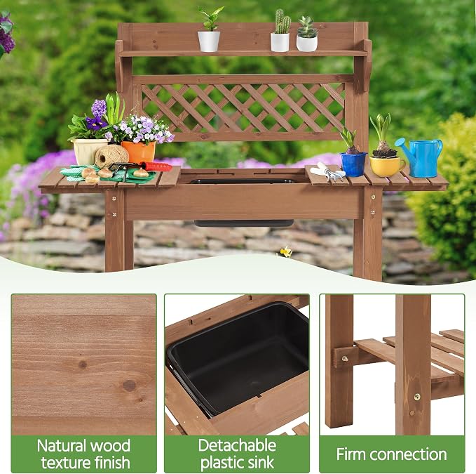 Yaheetech Potting Bench Table Outdoor Garden Horticulture Wooden Workstation - Image 3
