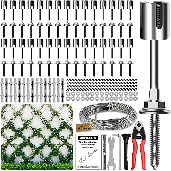 Wire Trellis for Climbing Plants Outdoor, 30-Set Wall Wire Trellis Kit by Acemaker