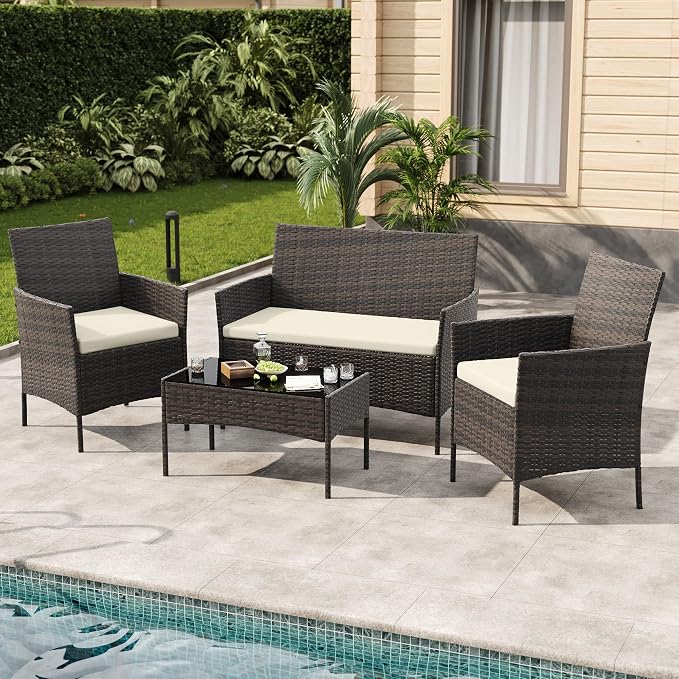GAOMON 4-Piece Patio Furniture Set, Modern PE Rattan Conversation Set - Image 3