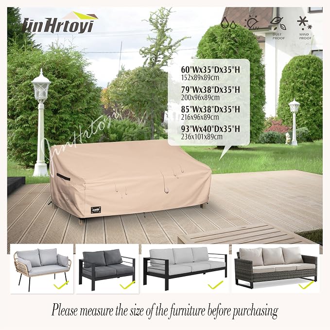 3-Seater Outdoor Couch Cover, 93Wx40Dx35H inches Outdoor Furniture Covers - Image 3