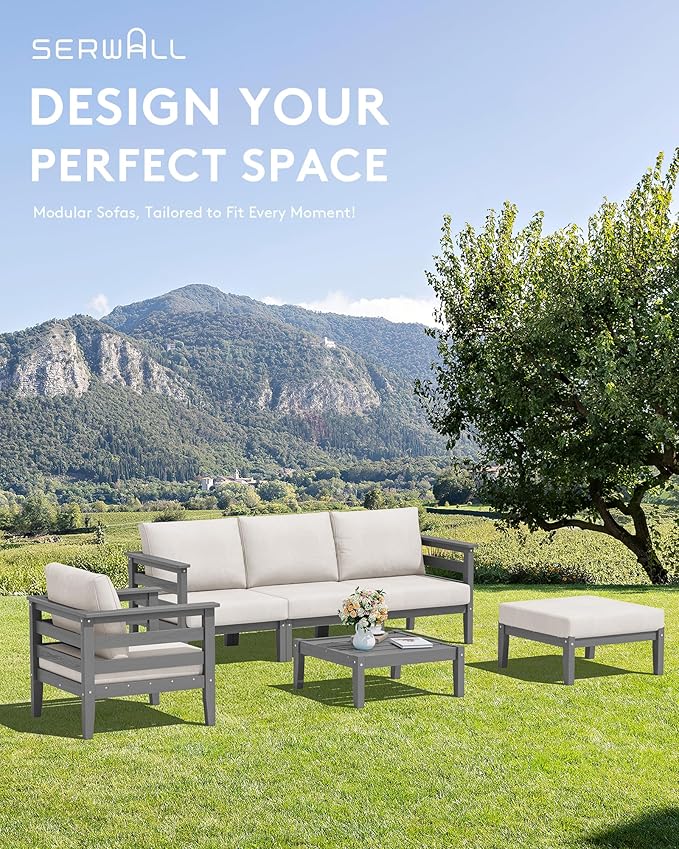 SERWALL HDPE Patio Furniture Set, 2 Pieces Outdoor Sectional Sofa Set, - Image 3