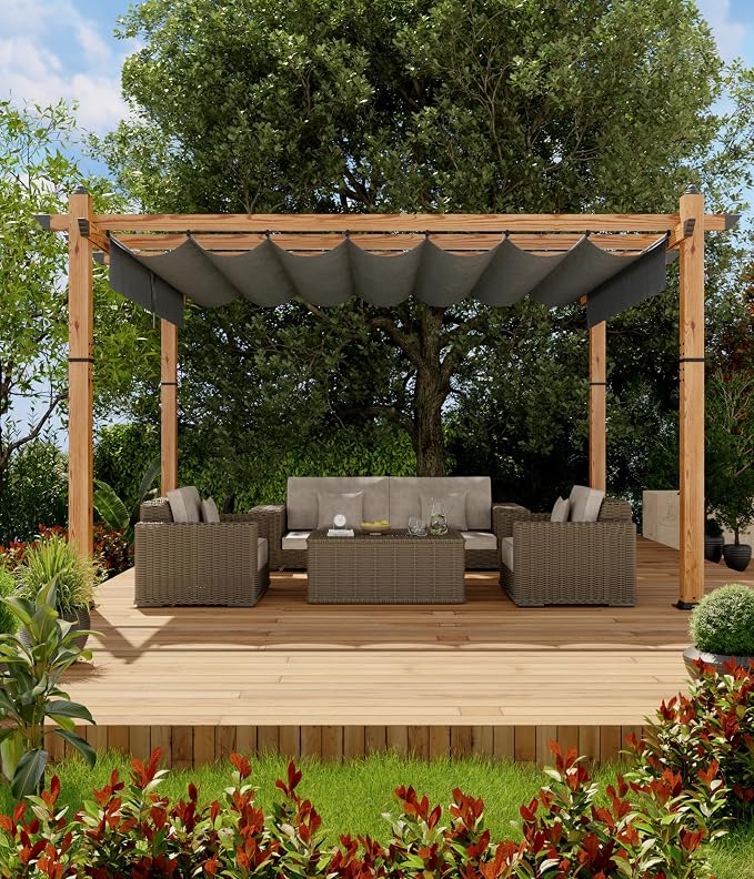 GarveeLife 10 x 13 ft Wood-Grain Aluminum Pergola - Image 2