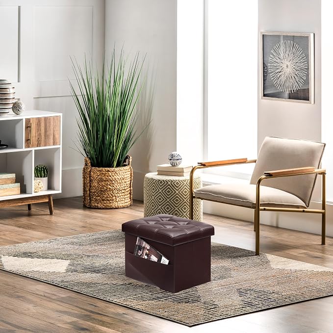 AmasSmile 2PC Storage Ottoman Folding Foot Rest Stool - Image 4