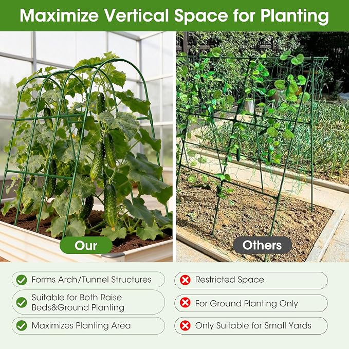 Cucumber Trellis for Raised Bed, U-Shape Garden Trellis for Climbing Plants - Image 4