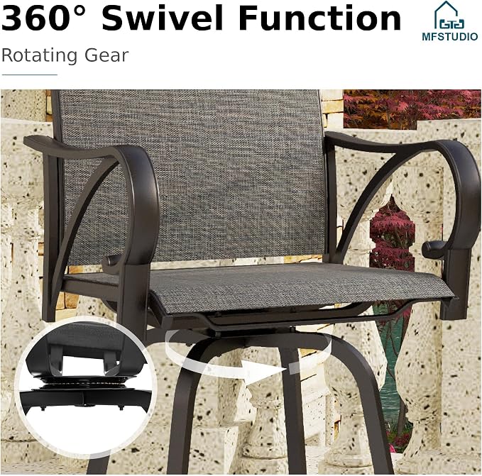MFSTUDIO Outdoor Bar Stools Set of 2, Swivel Bar Height Patio Chairs Outdoor - Image 4