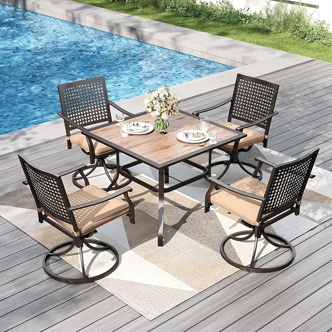 PHI VILLA Outdoor Conversation Furniture Set of 5 piece Patio Dining Set - Image 2