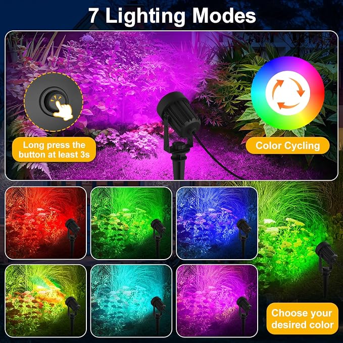 T-SUNUS RGB Solar Spot Lights Christmas Outdoor 6-in-1, Color Changing - Image 2