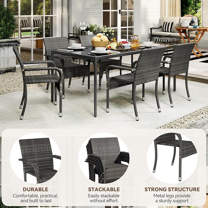 Yaheetech Set of 6 Stackable Outdoor Rattan Dining Chairs, All-Weather Armchair - Image 8