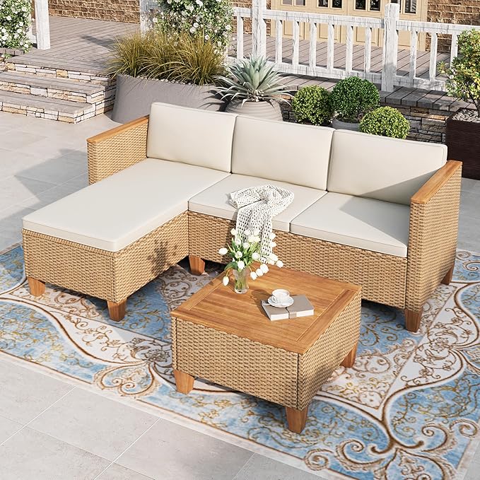 HERA'S HOUSE Small Patio Furniture Set, 3 Pieces Wicker Outdoor Sectional Sets by HERASHOUSE
