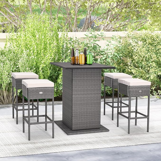 Tangkula 5 Piece Outdoor Rattan Bar Set, Patio Bar Furniture - Image 4