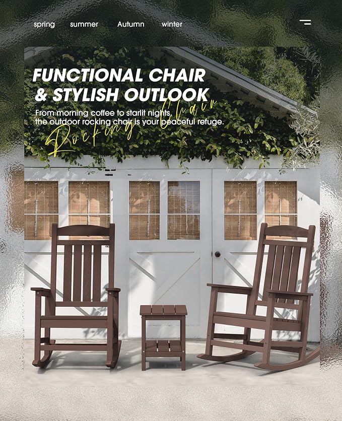 KINGYES Outdoor Rocking Chair Set 2, All Weather HDPE Patio Rocking Chairs - Image 2