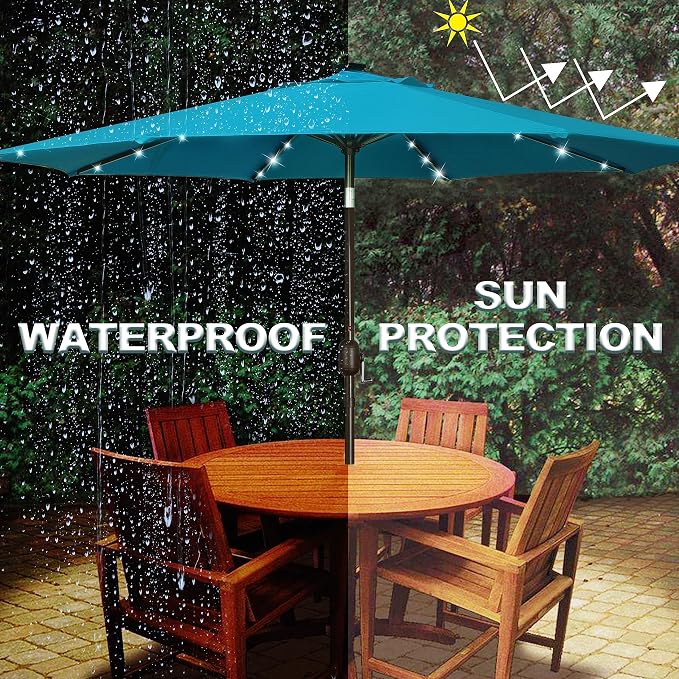 Blissun 9 ft Solar Umbrella 32 LED Lighted Patio Umbrella Table Market Umbrella - Image 4