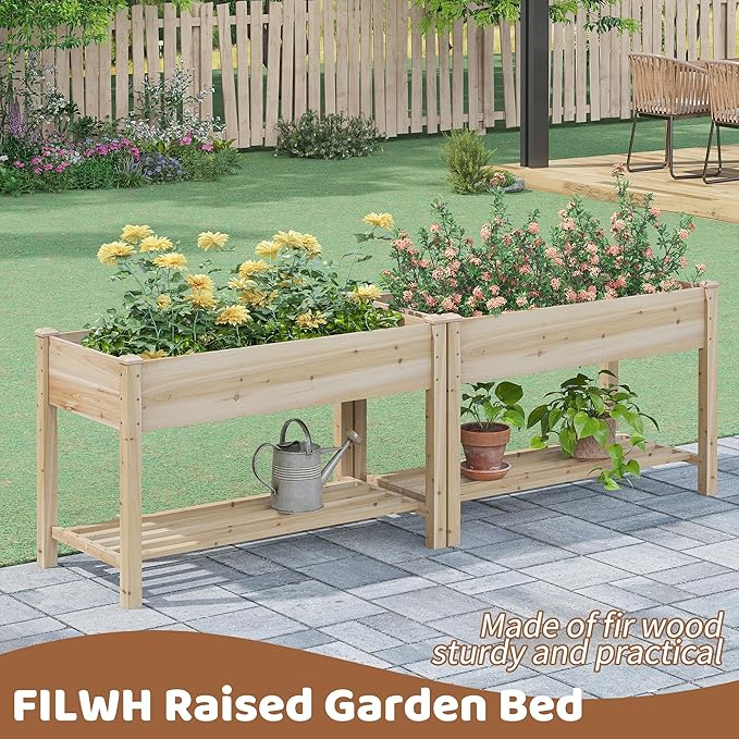 FILWH Raised Garden Bed with Legs Elevated Wooden Planter Box Stand Large - Image 5