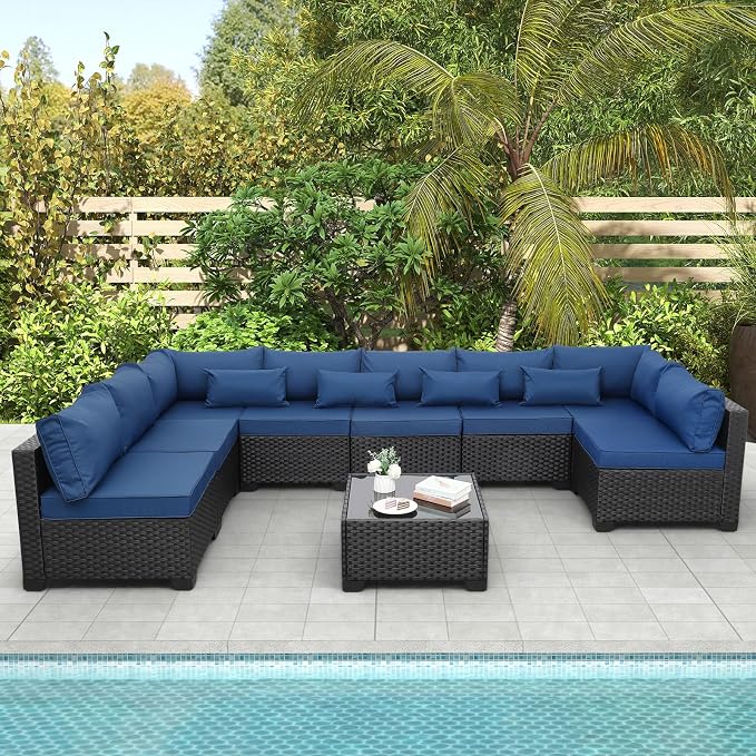9 Pieces Outdoor Sectional All-Weather Wicker Patio Furniture Set Patio by Rattaner
