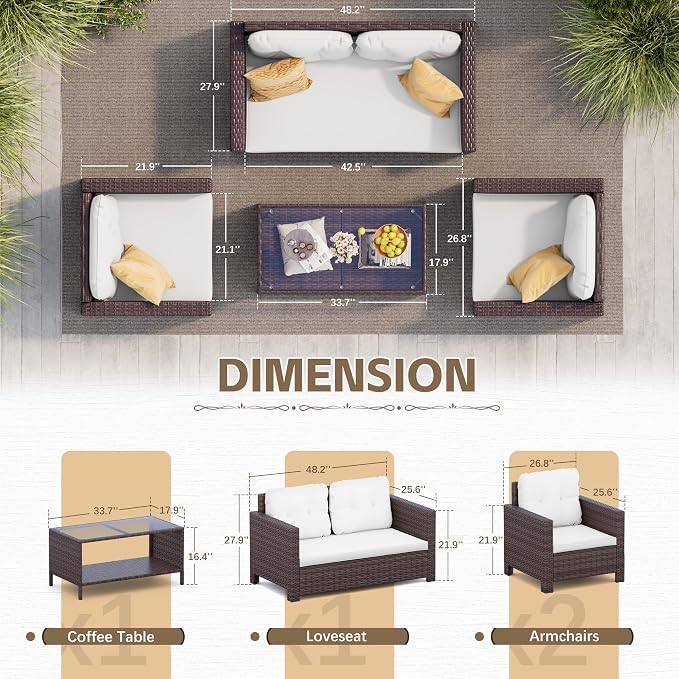 Homall 4 Pieces Patio Furniture Sets Rattan Chair Wicker Conversation Sofa Set - Image 3