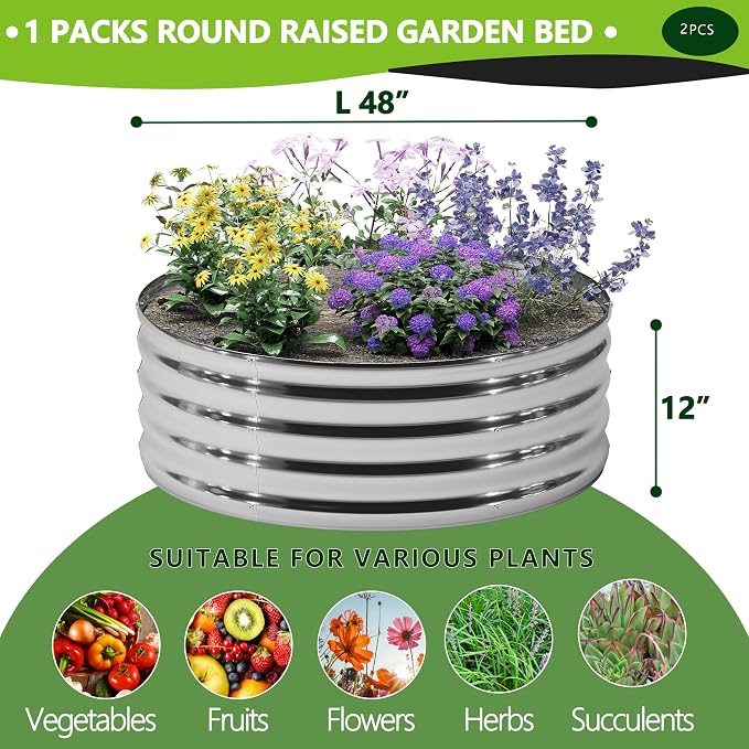 2PCS 4x4x1FT Galvanized Raised Garden Bed Kit, Vegetable Boxes-Round Metal - Image 2