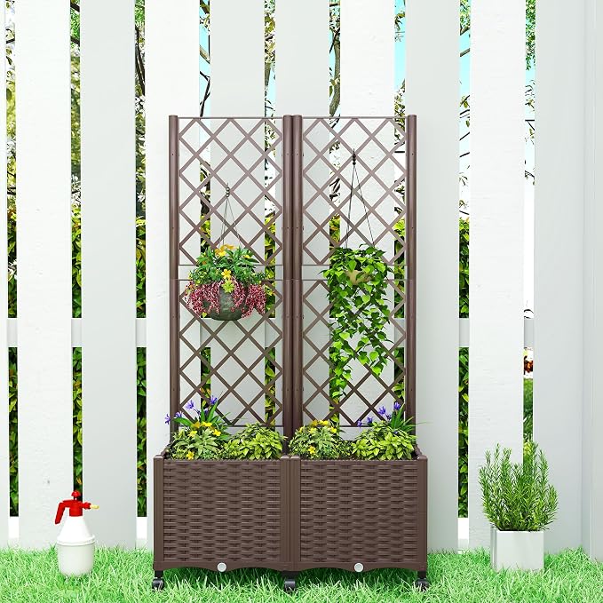Outsunny Planter Box with Trellis, Self Watering Raised Garden Bed with - Image 8