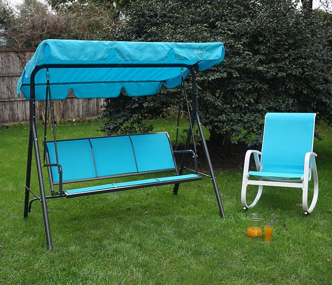 Kozyard 3-Person Outdoor Canopy Porch Swing Chair, Breathable Textilene Armrest - Image 5