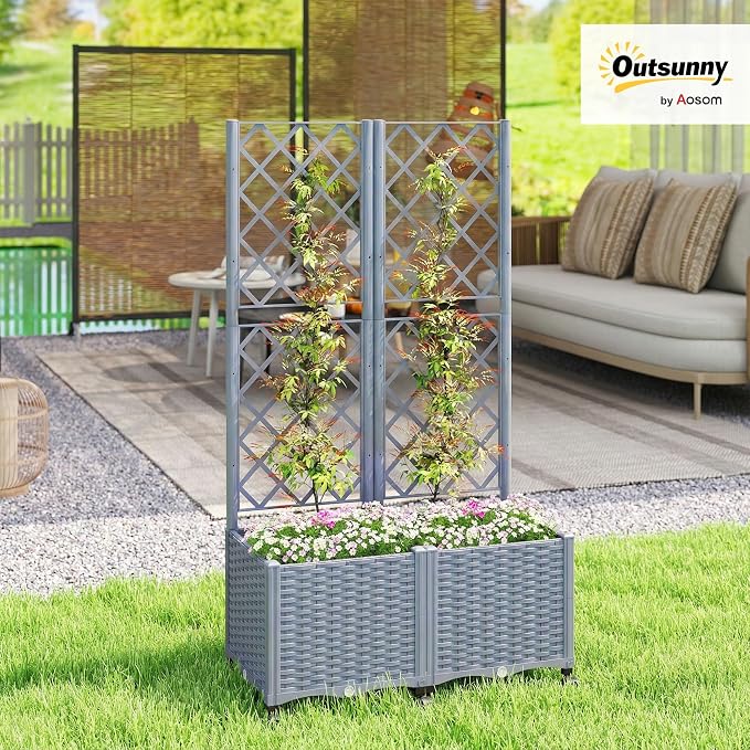 Outsunny Planter Box with Trellis, Self Watering Raised Garden Bed with - Image 2
