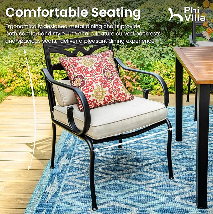 PHI VILLA Patio Dining Set for 6, for Outdoor Kitchen Lawn and Garden - Image 9