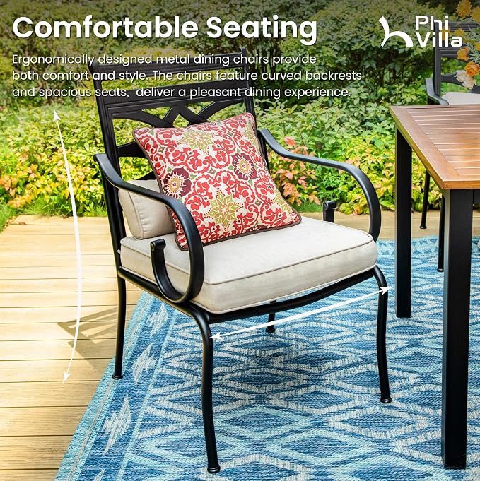 PHI VILLA Patio Dining Set for 6, Metal Patio Furniture for Outdoor Kitchen - Image 2