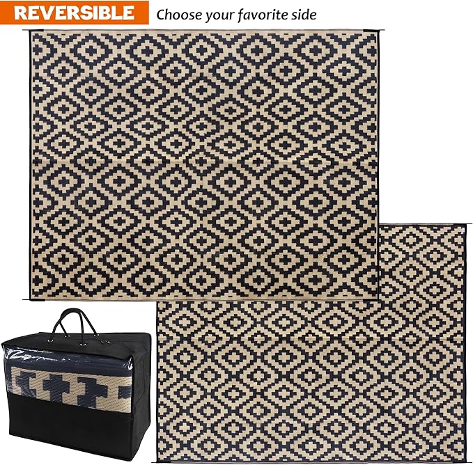 SAND MINE Waterproof Outdoor Rug 8x10 ft, Plastic Reversible Rug, Modern Area - Image 3