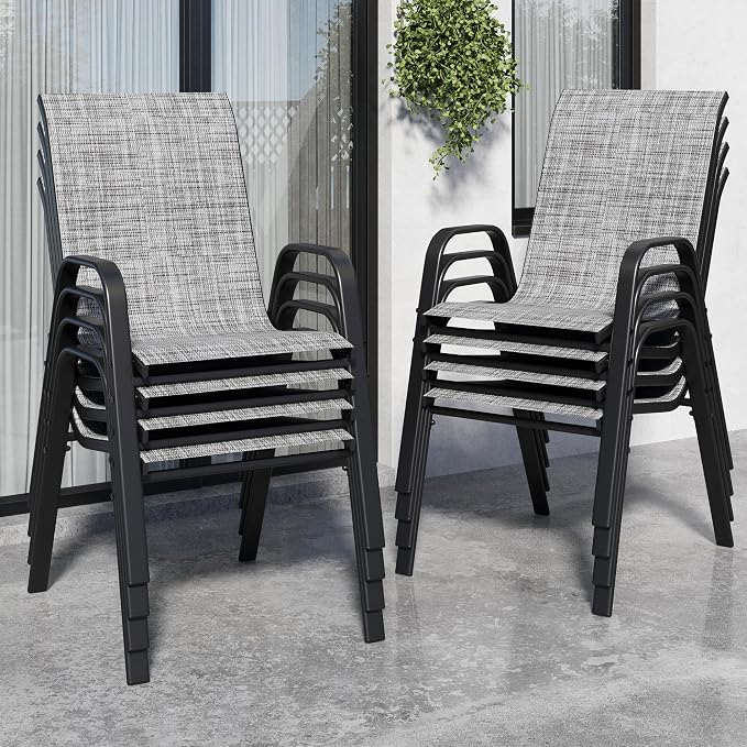 Patio Chairs Set of 8, Stackable Outdoor Dining Chairs by Vimstora