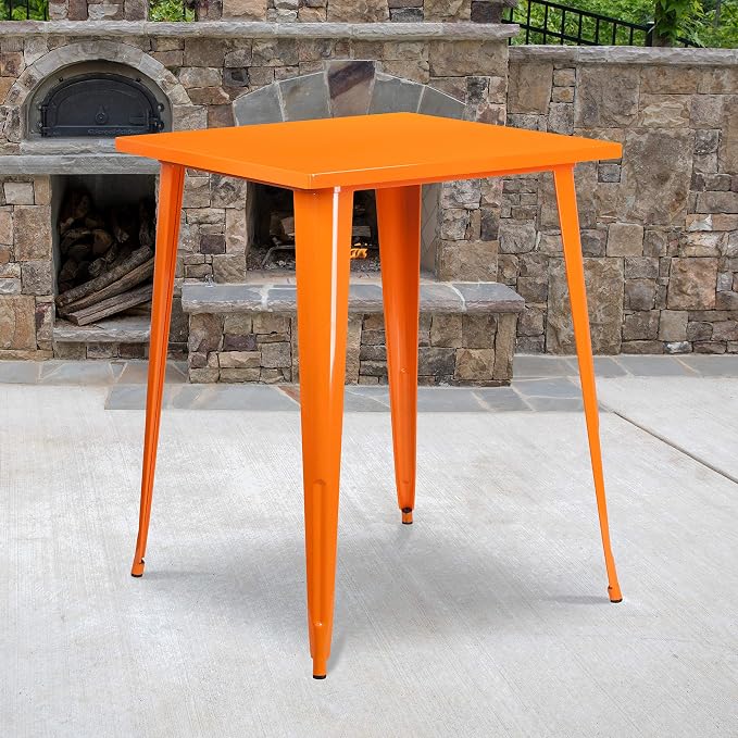 Flash Furniture Nolan Commercial Grade 31.5" Square Orange Metal Indoor-Outdoor - Image 2