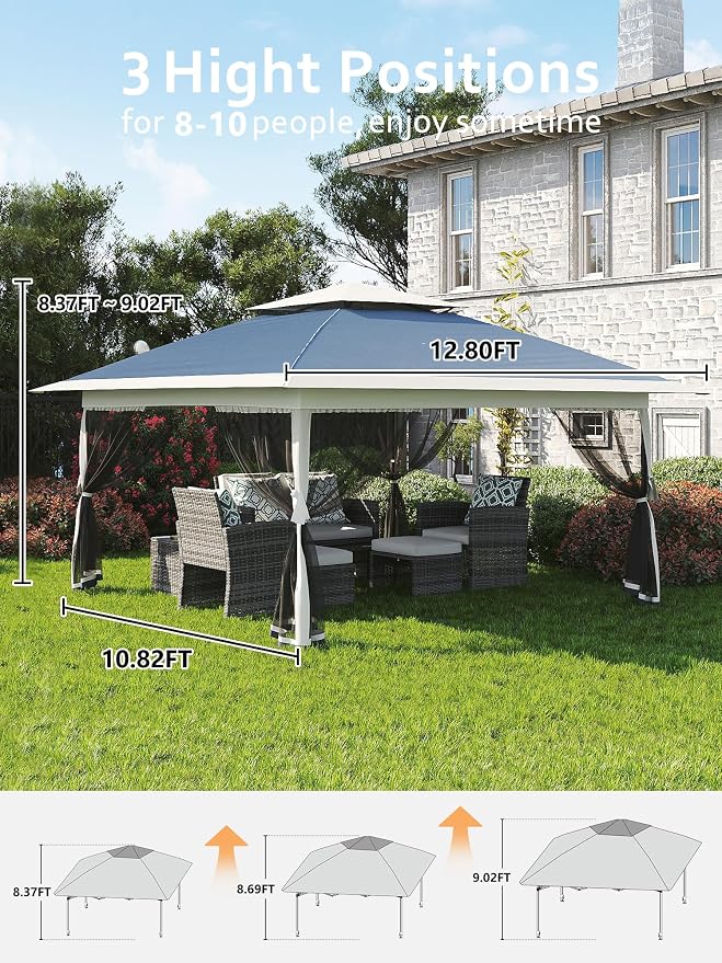 13 X 13FT Pop Up Gazebo, Canopy Tent, Gazebos on Clearance, Patio Folding Canopy - Image 5