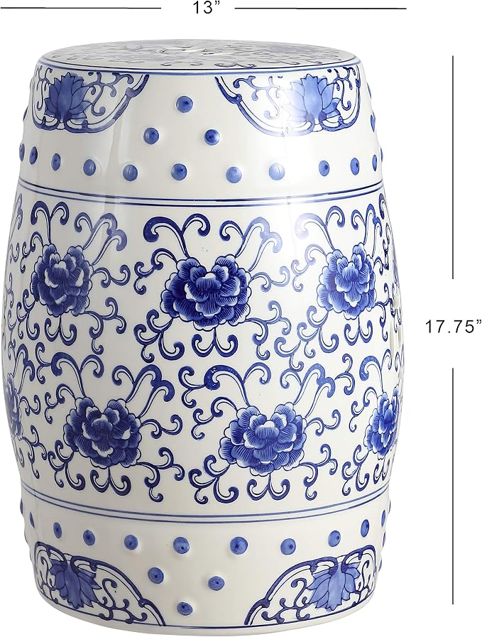 JONATHAN Y TBL1000A Lotus Flower 17.8" Chinoiserie Ceramic Drum Indoor/Outdoor - Image 3