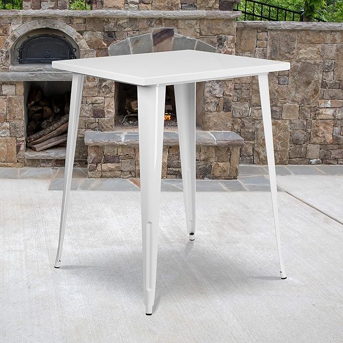EMMA + OLIVER Commercial Grade 31.5" Square White Metal Indoor-Outdoor Bar by EMMAOLIVER