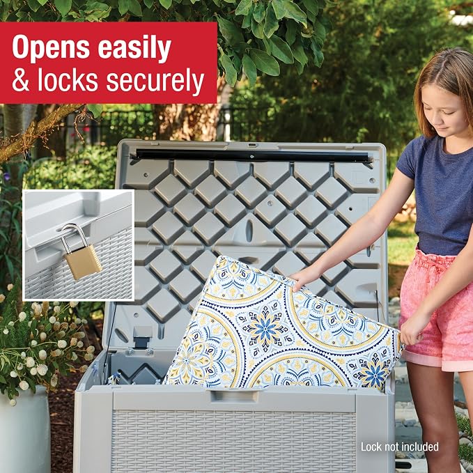 Rubbermaid Medium Resin Outdoor Storage Deck Box Weather Resistant Gray Deck - Image 5