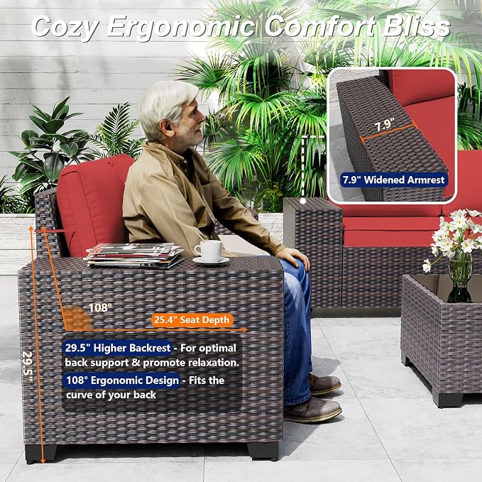 Outdoor Patio Furniture Set, 6 Pieces Outdoor Sectional Furniture High Backrest - Image 3