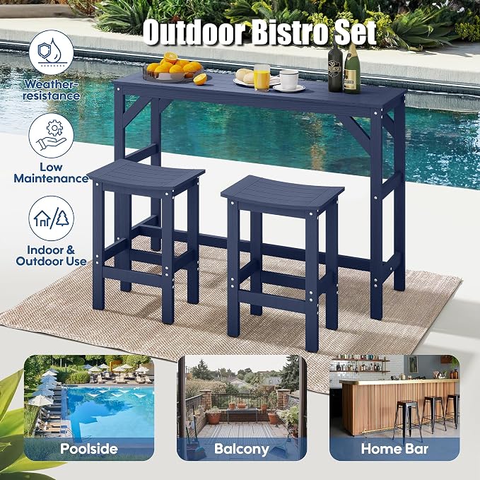 3Pcs HIPS Outdoor Patio Bar Set, All Weather HIPS Bar Table and Chairs Set - Image 7