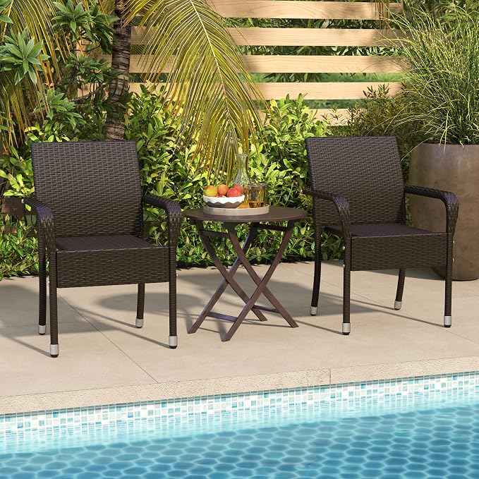 Yaheetech Set of 2 Stackable Outdoor Rattan Dining Chairs, All-Weather Armchair - Image 5