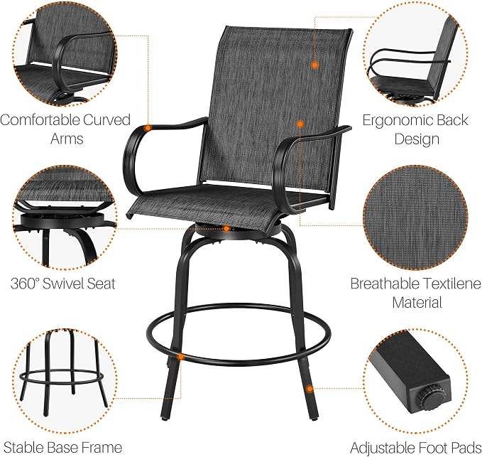 Yaheetech Patio Swivel Barstools Outdoor Chairs Set of 4, High Bistro Stools - Image 5
