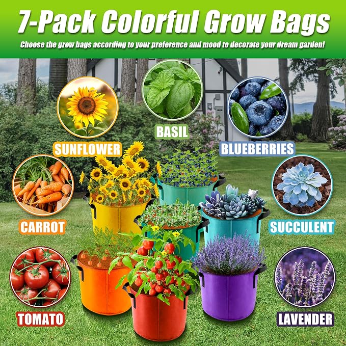 10 Gallon Grow Bags, 7 Pack Colorful Fabric Plant Pots - Image 6