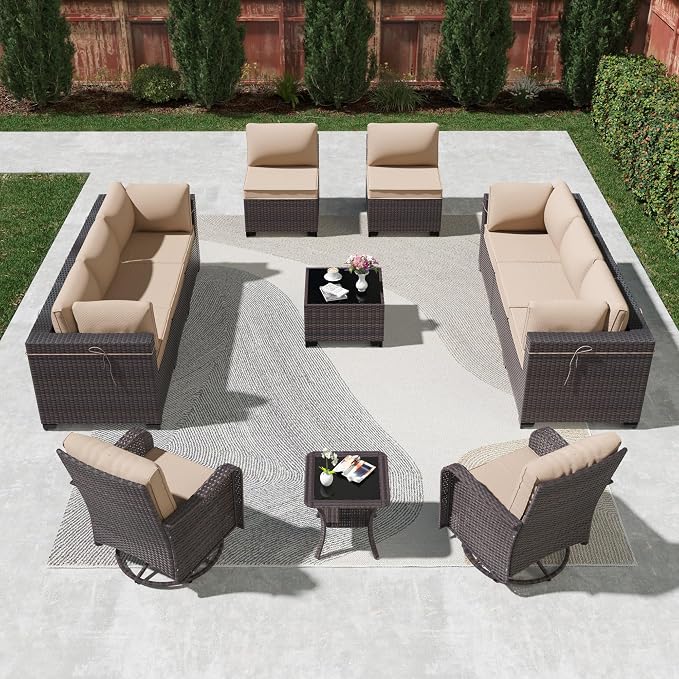 Kullavik 12PCS Outdoor Patio Furniture Set, PE Wicker Rattan Sectional Sofa by KULLAVIK