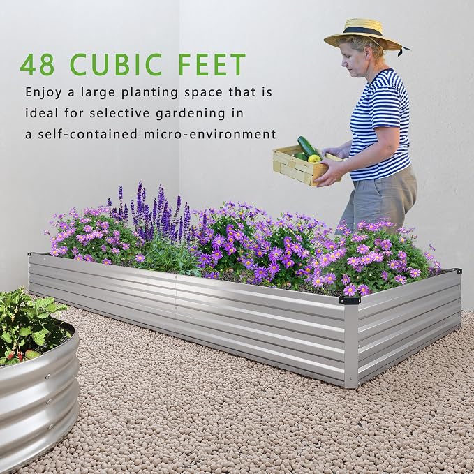 12x4x1FT Galvanized Raised Garden Bed Kit, Vegetable Boxes-Rectangle Metal - Image 6
