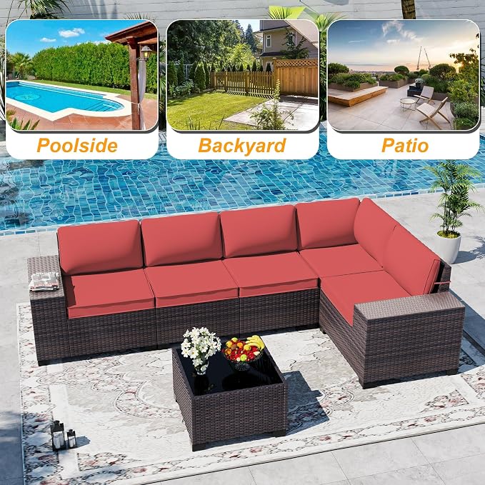 Outdoor Patio Furniture Set, 6 Pieces Outdoor Sectional Furniture High Backrest - Image 9