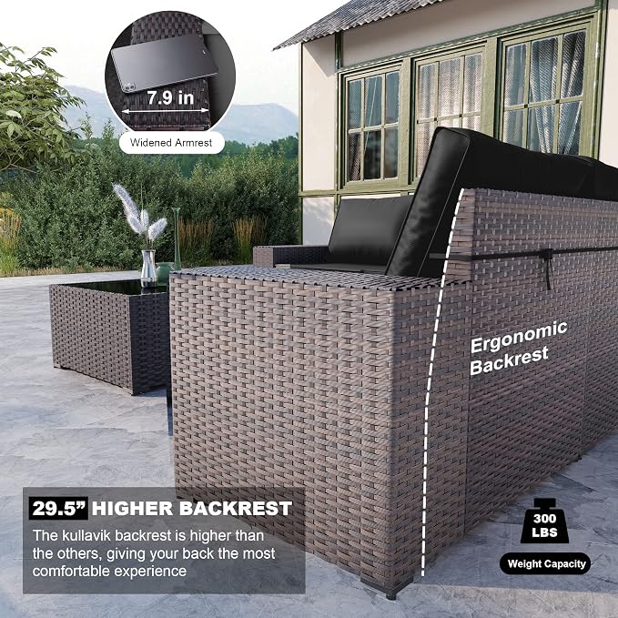 Kullavik Outdoor Patio Furniture Set, 12 Pieces Sectional Rattan Sofa Set Brown - Image 2