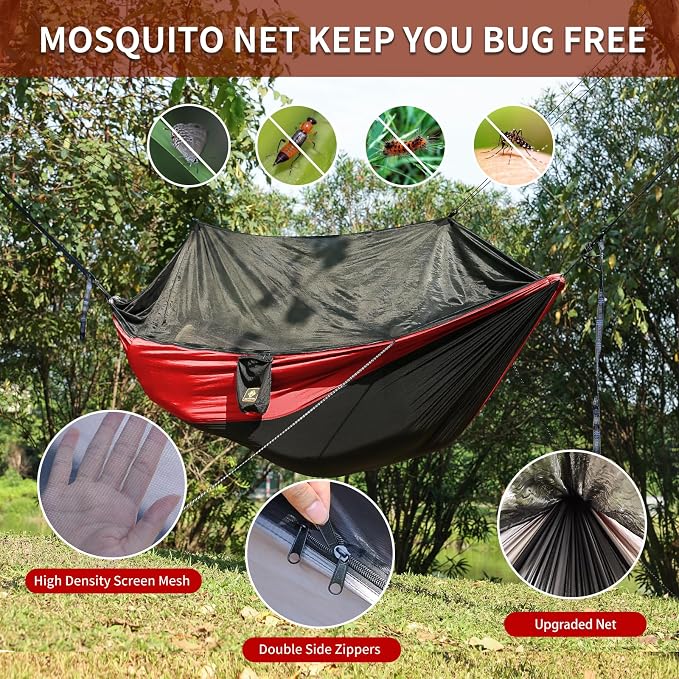 Camping Hammock with Net, Portable Lightweight Double Hammocks with Tree Straps - Image 3