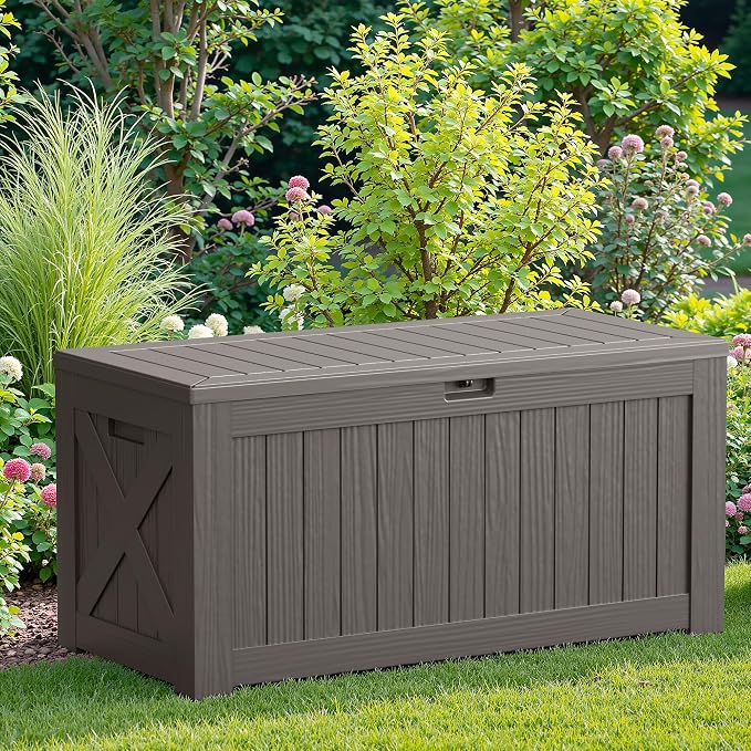 JUMMICO 120 Gallon Resin Deck Box, Large Outdoor Storage Box Waterproof & - Image 5